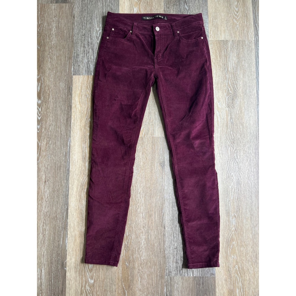 Tinseltown Corduroy Pants Women Size 7 Burgundy‎ Excellent Skinny Mid Rise Slim